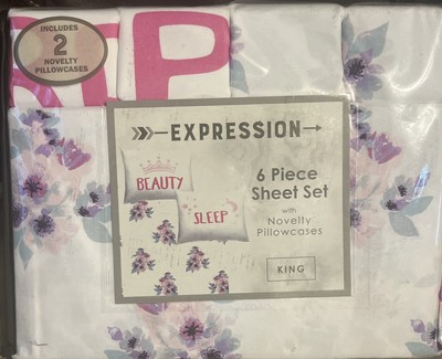 Expressions King Size 6 Piece Sheet Set Novelty Pillow cases - NIP