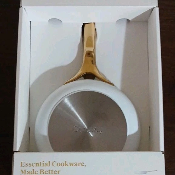 Caraway 8in Ceramic Non-Stick Fry Pan White/Gold Handle Oven-Safe 550°F