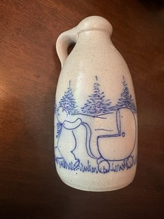Rare Salmon Falls Pottery Stoneware By Helen Berg : Bear Pushing Baby Carriage