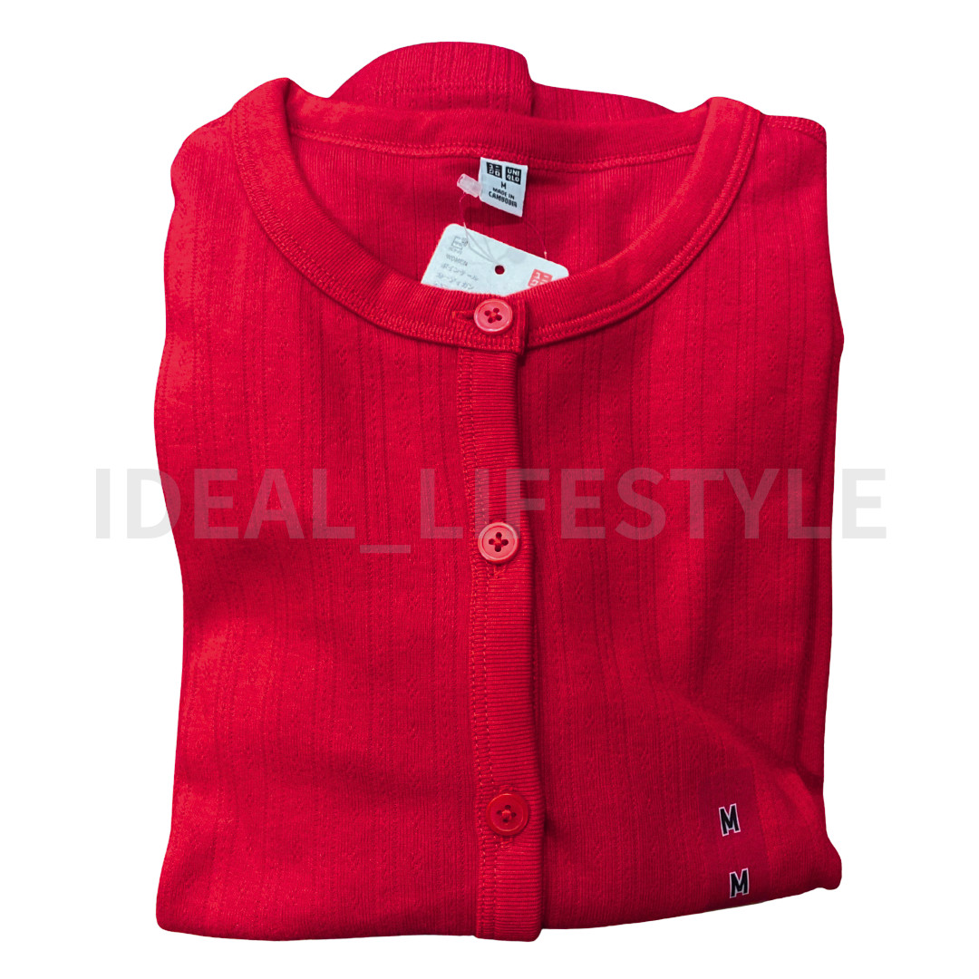 UNIQLO Pointelle Cardigan S-3XL White Black Red Long-Sleeve Women 484939 NWT thumbnail 7