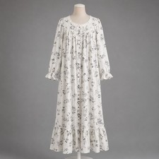 Eileen West Floral 100 Cotton Nightgown Sz XS Long Sleeve Pockets Pintuck Sleep