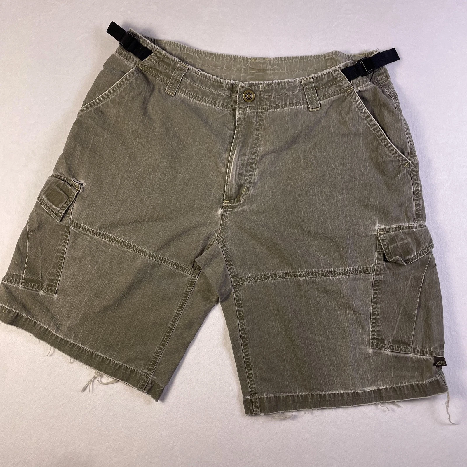 Kuhl Cargo Shorts Mens Large Olive DuraKuhl Canvas Adjustable Waist 11" Hiking