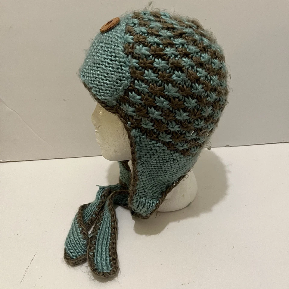 Sombrero de invierno tejido azul acrílico pistilo con correa para la barbilla talla única adulto piel sintética Foto 4 de 4