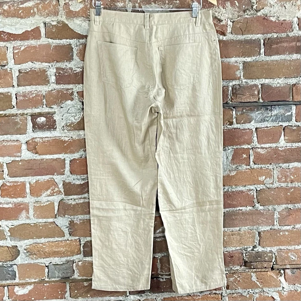 Ralph Lauren Jeans Co Pantalones Mujer 8 Beige Tostado Calce Relajado 100% Lino Foto 3 de 4
