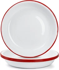 Lawei Set of 4 Enamel Dinner Plates, 10 Inch Round 10 inch, White Red 