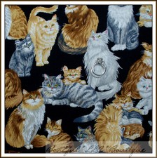 BonEful Fabric FQ Cotton Quilt VTG Kitty Cat Feline Face Kitten Breed Vet Tiger