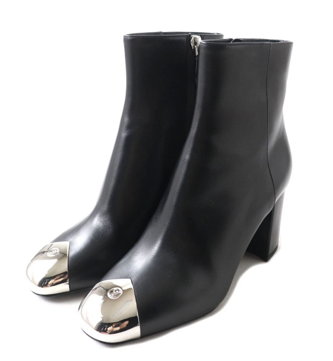 LOUIS VUITTON MA0290 Chunky heel Side zip Ankle Boots 36 Black X Silver  Auth New