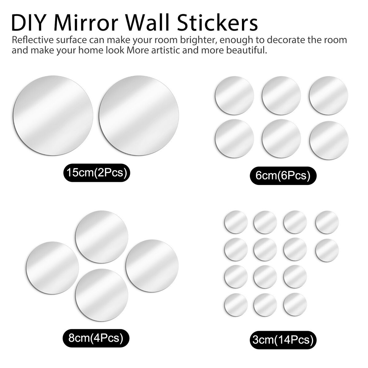 26x Acrylic Mirror Wall Stickers Round Multi-piece Decals DIY Background  Decor
