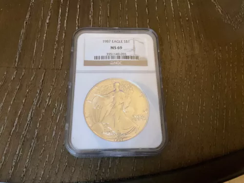 1987 $1 American Silver Eagle NGC MS69 Classic Brown Label