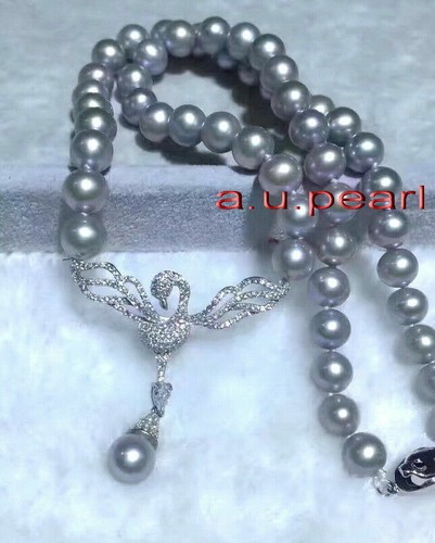 Lucky bird AAAAA 18"9-10MM real south sea silver gray pearl necklace pendant - Picture 3 of 7