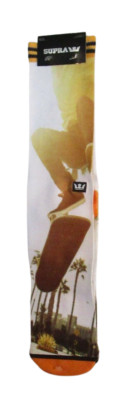 NWT SUPRA Kick Flip Sunset Crew Socks 6-12 White/Multi-Color