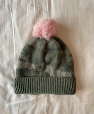 Old Navy Cozy Boucl Pom-Pom Beanie for Girls Size L/XL Olive Camo/Pink