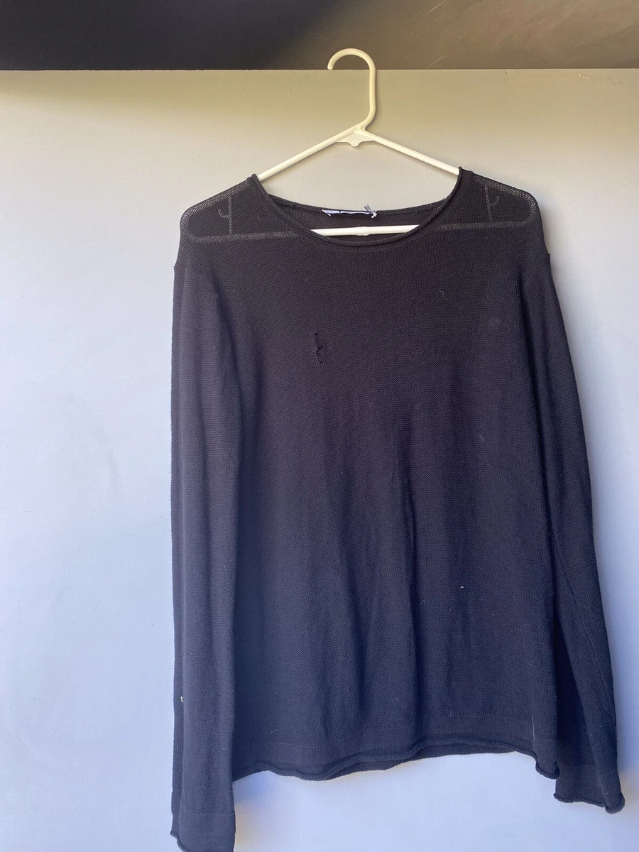 Alexander Wang Womens Basic Crew Neck Thin Knit Top Sweater Black Size S