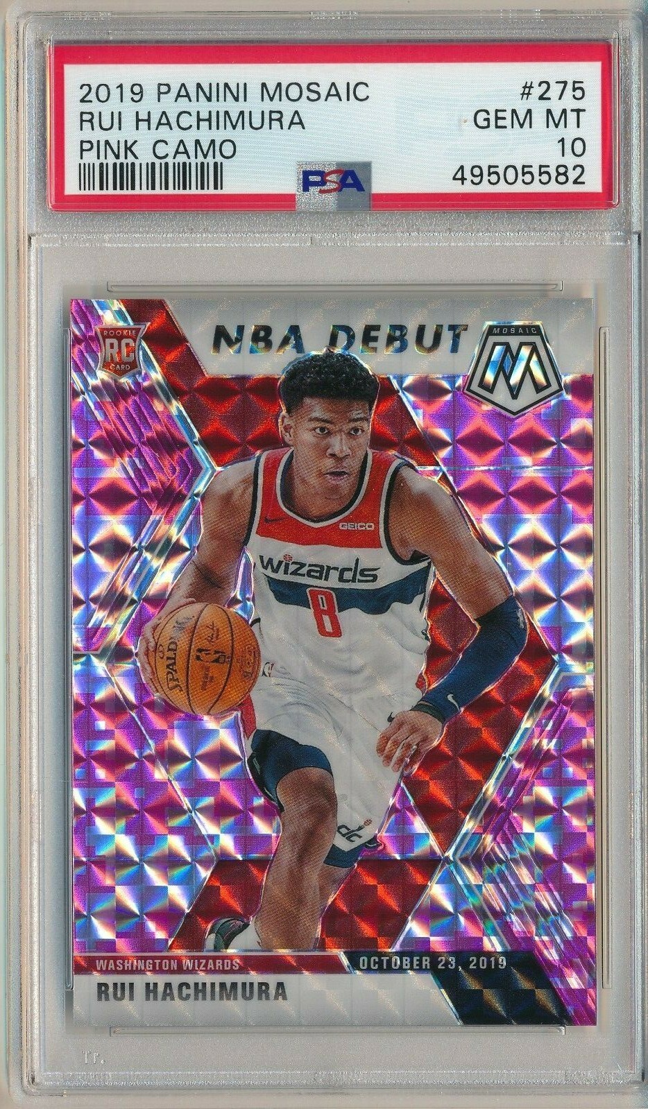 2019 PANINI MOSAIC PINK CAMO RUI HACHIMURA #275 RC PSA 10 GEM MINT ROOKIE