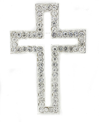 Large Silver Tone Sparkly Crystal Cross Brooch Open Cross Brooch