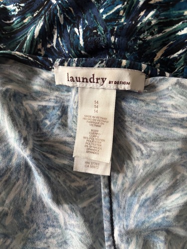 Laundry By Design size 14 navy blue white green jersey faux wrap midi dress 40” - Picture 4 of 5