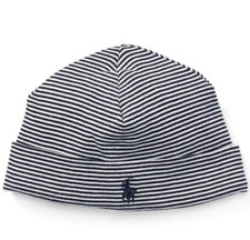 NWT POLO Ralph Lauren INFANT BOYS CAP BEANIE Cotton FRENCH NAVY STRIPE Baby OS