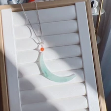 Beautiful Natural Real Burma Jade Crescent Moon Pendant Necklace