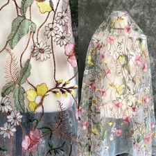 Mesh Lace Embroidery Floral Fabric Tulle Sheer for DIY Dress Curtain Craft Fairy
