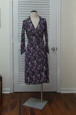 Nine West wrap dress casual purple grey black V neck keen length sleeves sz XS