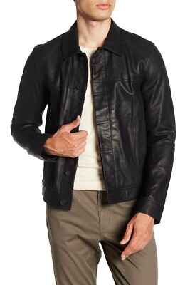 Leather Jacket Men's Biker Motorcycle Style Men Sheep Skin Racer Soft Black 78