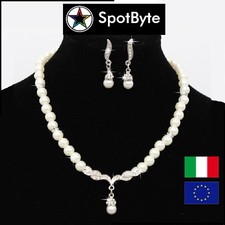 Set Completo Collana e Orecchini Stile Madreperla con Strass Brillanti