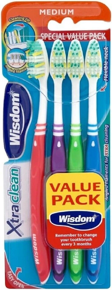 Neu Wisdom Xtra-Clean Zahnbürste (Medium) - 4er-Pack Zahnbürsten