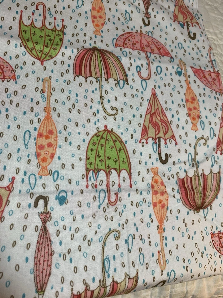 34" Piece of French Multicolor Umbrellas White Background Flannel Fabric 42" - Image 2 of 4