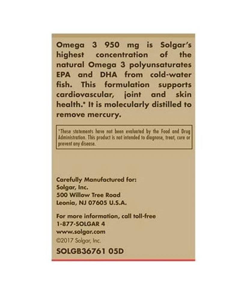 Omega 3 de alta potencia - 950 mg EPA y DHA - Mejora el bienestar del corazón (100 cápsulas blandas) Foto 3 de 3