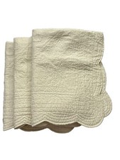 Ivory Floral Quilted Pillow Sham Standard Set 3 21X26 Scalloped Edges Open Back