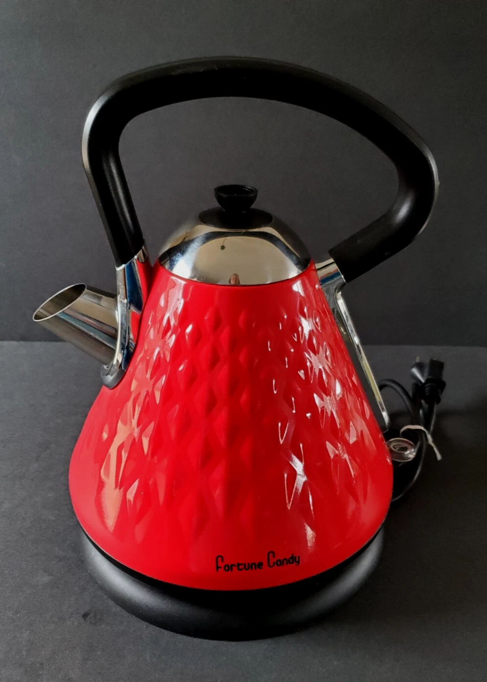Fortune Candy Electric Kettle Stainless Steele Diamond Pattern Raspberry Red