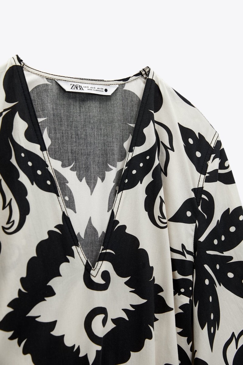 ZARA PRINTED DRESS WHITE AND BLACK WITH BELT. LONG. SIZE SMALL | eBay