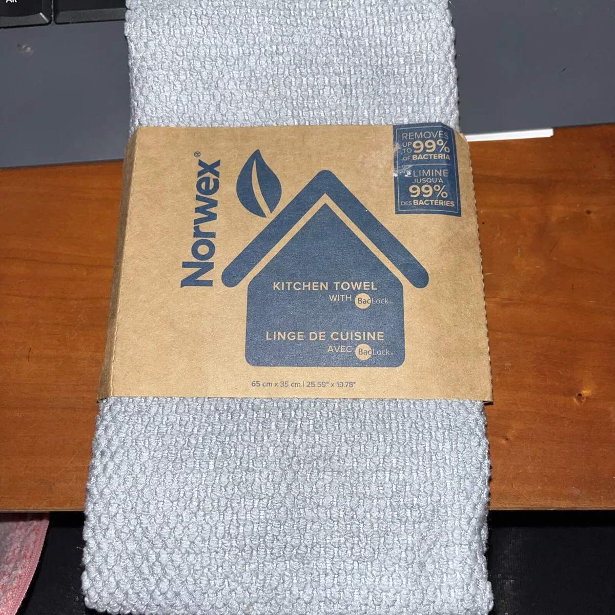 Norwex Kitchen Towel With Back Lock Denim Blue Trim New eBay