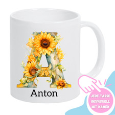 Tasse Personalisiert Sonnenblumen Buchstaben  Kaffeebecher Geschenk-Idee Flowers