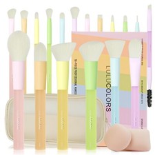 18-Piece Makeup Brush Set w/ Translucent Rubber Handles Travel Bag - 3 Colors