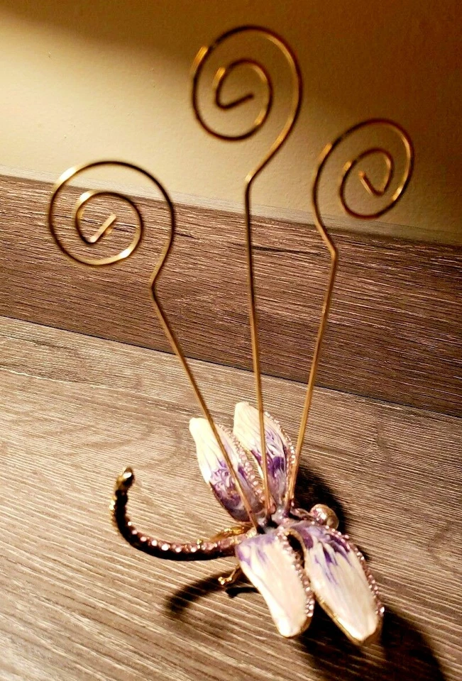 Three Prong Memo/Photo Dragonfly - Purple, Cream, Pink Rhinestones - Metal Fancy - Image 4 of 4
