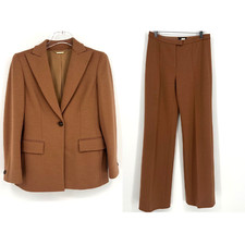 Vtg Gianni Versace Couture Suit Womens 42IT Wool Brown Knit Old Money Classic