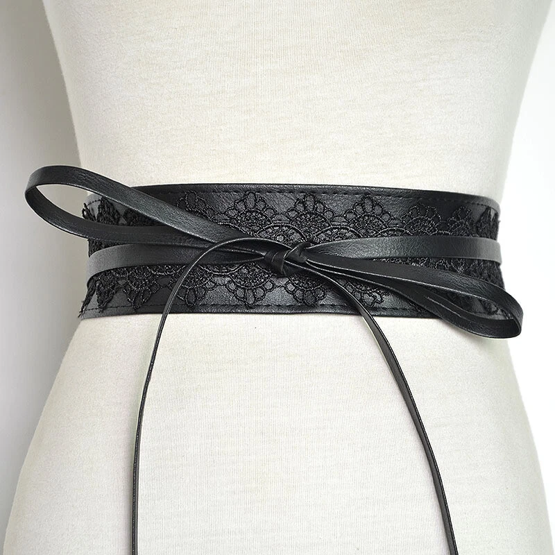 Women Obi Belt Faux Leather Lace Wrap Wide Belt Tie Belt Waist Belt Waist Band - image 2 of 4