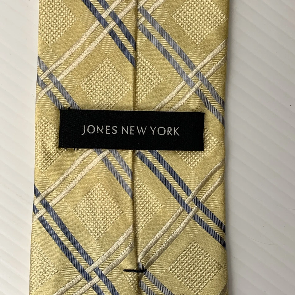 Галстук мужской шелковый JONES NEW YORK 3 3/8 дюйма x 59 1/2 дюйма желтый синий клетчатый жаккардовый галстук - Изображение 4 из 4