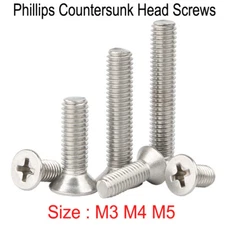 M3 M4 M5 Phillips Machine Screws Countersunk Flat Head Bolts A2 Stainless Steel