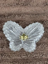 Vintage 24% Lead Clear Crystal Kristal Zajecar Butterfly Trinket Jewelry Box 4"