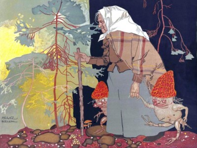 Witch with Mushroom Men Franz Wacik 1920 Art Nouveau Fantasy Illustration