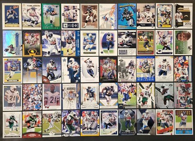 Lot of 50 Different LADAINIAN TOMLINSON Football Cards HOF 2002-2023 FB3080