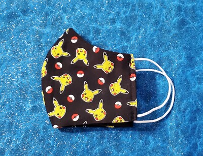 Washable Handmade Fabric Face Mask filter pocket POKEMON PIKACHU POKEBALLS