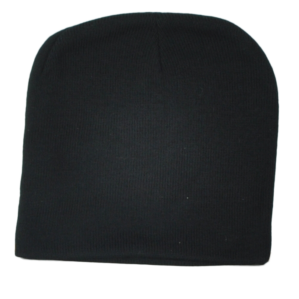 Black Cuffless Blank Solid Color Plain Adults Unisex Skully Beanie