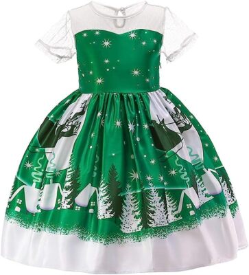 Mädchen Weihnachten Urlaub Weihnachtsmann Kleid Schule Tanz Abschlussballkleid Ballkleid 8-9 Jahre
