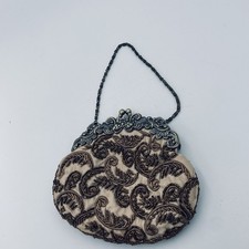 Vintage Beaded Clutch Purse Kiss Lock Metal Chain Strap