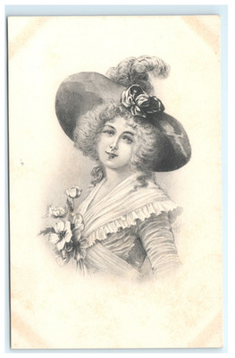Vintage Postcard c1907 Beautiful Lady Big Plume Hat Flowers Signed Emile Bottaro