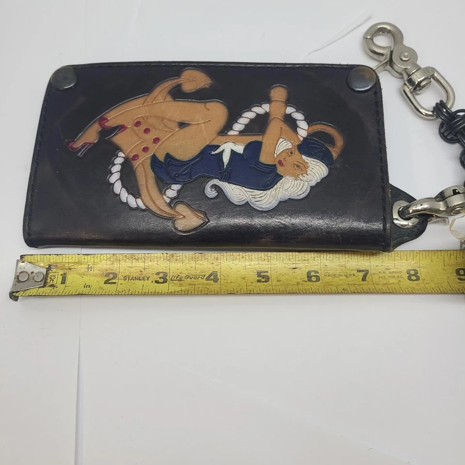 Carteira de couro dobrável Ryan The Anvil feita à mão preta corrente motociclista - Imagem 2 de 4