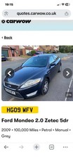 2009 Ford Mondeo 2.0 Zetec Petrol 5dr Manual Hatchback Grey.